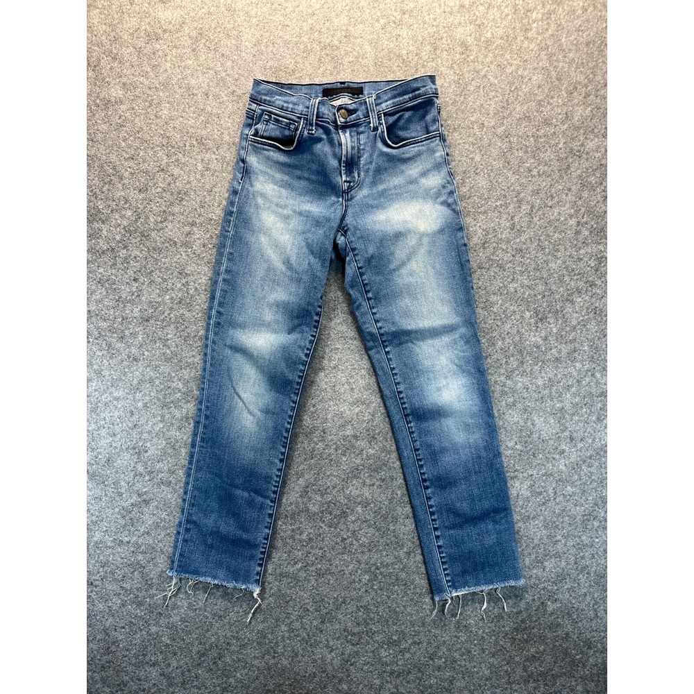 J Brand Jeans Women's 26 Adele Mid Rise Straight Leg Light‎ Blue Raw Hem Denim